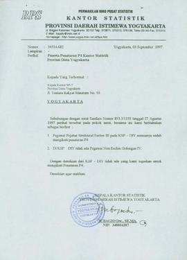 Surat dari Kepala Kantor Statistik Provinsi Daerah Istimewa Yogyakarta kepada Kepala Kantor  Bada...