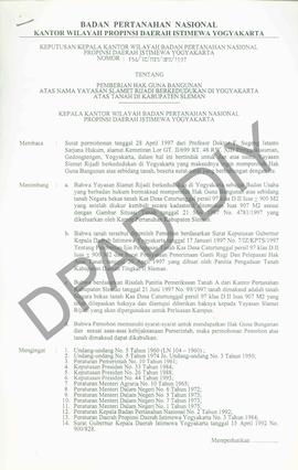 Surat Keputusan Kepala Kantor Wilayah Badan Pertanahan Nasional Provinsi DIY. No: 154 /SK / HGB /...