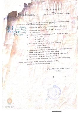 Surat dari Bupati Bantul No. – tanggal 20 Pebruari 1979 kepada Camat Pundong perihal laporan peng...