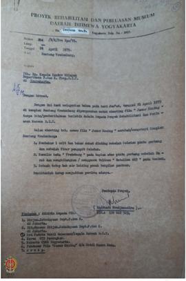 Surat dari pemimpin proyek Rehabilitasi dan Perluasan Museum DIY No. 204/ B/ K/ PRO Rpm/ 79 tangg...