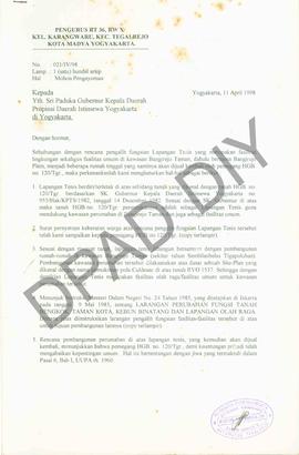 Surat dari warga RT 36  RW X, Kelurahan Karangwaru, Kecamatan Tegalrejo, Kotamadya Yogyakarta ten...