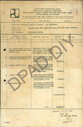Tanda bukti pembayaran pembebasan tanah Proyek Irigasi Kali Progo tanggal 31 Desember 1982 s/d 27...