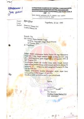 Surat dari Kepala BP-7 Pemerintah Provinsi Daerah Istimewa Yogyakarta kepada Rektor/Ketua Sekolah...