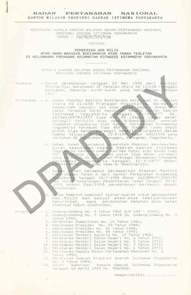 Surat Keputusan Kepala   Kantor Wilayah BPN Provinsiinsi DIY                    No: 736/SK/HM/BPN...