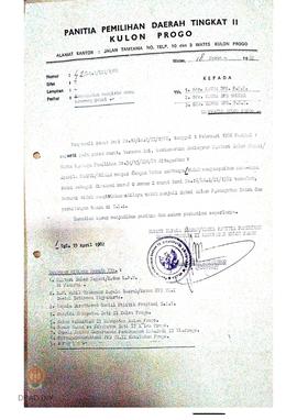 Surat dari Bupati / Ketua PPD Tingkat II Kulon Progo Nomor 42/LC. 2/ III/1982 tanggal 18 Maret 19...