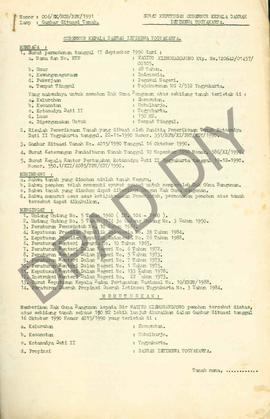 Surat Keputusan Gubernur Kepala  Daerah Istimewa Yogyakarta Nomor : 006/SK/HGB/BPN/1991 tanggal 2...