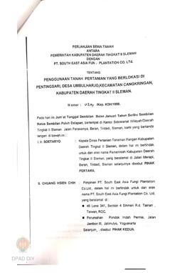 Perjanjian Sewa tanah antara Pemda TK. II Sleman dengan PT. South East Asia Fungsi Platanation co...
