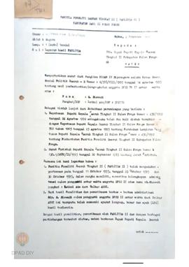 Surat dari Panitia Peneliti Daerah Tingkat II (Panlitda II) Kabupaten Kulon Progo kepada Bupati K...