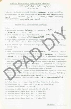 Surat Keputusan Gubernur DIY No. 62/Id2/KPTS/1986 tentang pemberian ijin kepada Pemerintah Kalura...