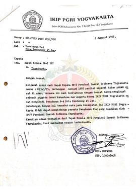Surat dari Rektor Institut Ilmu dan Keguruan Persatuan Guru Republik Indonesia (IKIP PGRI) Yogyak...
