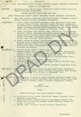 Keputusan DPRD Propinsi DIY No: 4/k/DPRD 1978 tentang peraturan Tata Tertib DPRD DIY.