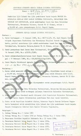 Surat Keputusan Gubernur Kepala Daerah Istimewa Yogyakarta     Nomor : 169/Idz/KPTS/1986 tentang ...