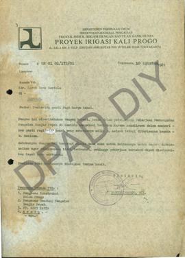 Surat dari Pemimpin Proyek Irigasi Kali Progo Nomor : UM.01.01/172/81 kepada Lurah Desa Sentolo p...