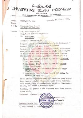 Surat dari Pembantu Rektor III Universitas Islam Indonesia Yogyakarta kepada Kepala BP-7 Provinsi...