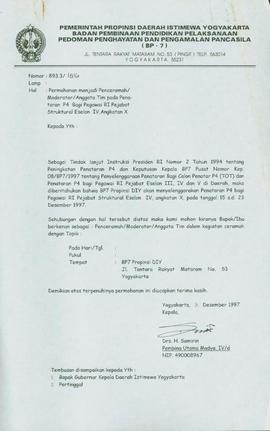 Surat dari kepala BP-7 Daerah Istimewa Yogyakarta perihal permohonan menjadi Penceramah/Moderator...