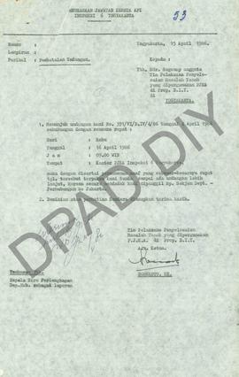 Surat dari PJKA Yogyakarta kepada aBiro Hukum tentang Pembatalan undangan hari Rabau 16 April 198...