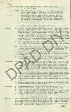 Surat keputusan Gubernur Kepala Daerah DIY, no. 344/1973 tanggal  11 September 1973 tentang pembe...