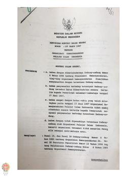 Surat dari Mendagri kepada Gubernur DIY tentang Kep. Mendagri nomor 120 tahun 1987 tentang Organi...