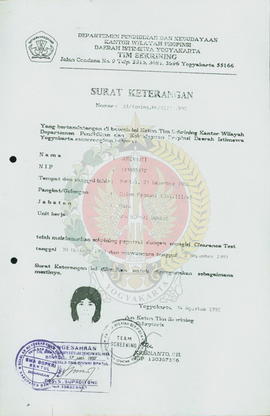 Berkas surat keterangan telah melaksanakan screening pegawai atas nama Drs. Sujadi, dkk