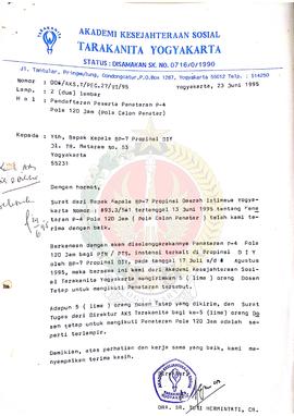 Surat dari Direktur Akademi Kesejahteraan Sosial Tarakanita Yogyakarta kepada Kepala BP-7 Provins...