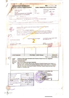 Surat Perintah Pencairan Dana kepada Bendahara Satker Dinas Pemukiman dan Prasarana Wilayah Provi...