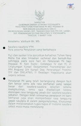 Sambutan Gubernur Daerah Istimewa Yogyakarta pada Penutupan Penataran  Pedoman Penghayatan dan Pe...