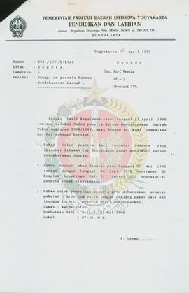 Berkas surat perihal penunjukan dan panggila Aida Kusuma Wahyuni dengan jabatan Staf BP-7 Daerah ...