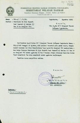 Surat dari Kepala Sekretariat Wilayah Daerah Provinsi Daerah Istimewa Yogyakarta kepada Ketua Bad...