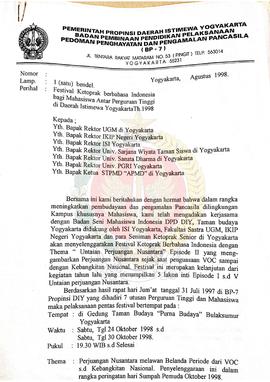Surat dari BP-7 Daerah Istimewa Yogyakarta kepada Rektor Universitas Gadjah Mada, IKIP, ISI, Univ...