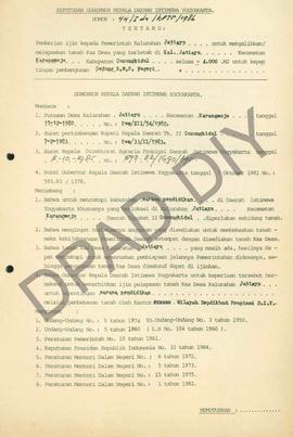 Surat Keputusan Gubernur DIY No. 44/Id2/KPTS/1986 tentang pemberian ijin kepada Pemerintah Kalura...