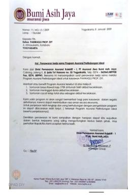 Surat penawaran dari Bumi Asih Jaya Asuransi Jiwa perihal penawaran kerja sama program asuransi p...