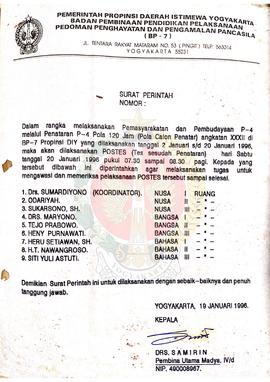 Surat Perintah Kepala BP-7 Pemerintah Provinsi Daerah Istimewa Yogyakarta Nomor : - Kepada Drs. S...