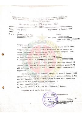 Surat dari Ketua Penyelenggara BP-7 Pemerintah Provinsi Daerah Istimewa Yogyakarta kepada Munzir ...