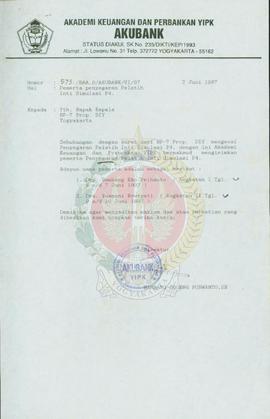 Surat dari Direktur Akademi Keuangan dan Perbankan YIPK (AKUBANK YIPK) kepada Kepala BP-7 Provins...