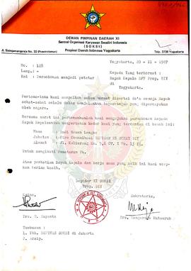 Surat dari Dewan Pimpinan Daerah XI SOKSI Provinsi Daerah Istimewa Yogyakarta kepada BP-7 Provins...