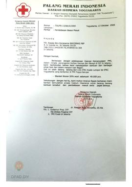 Surat tentang pelaksanaan operasi kemanusiaan PMI penanganan korban gempa untuk mendapatkan bantu...