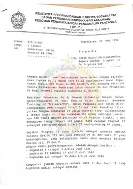 Surat dari Kepala BP-7 Daerah Istimewa Yogyakarta kepada Bupati atau Walikotamadya kepala Daerah ...