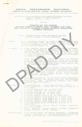 Surat Keputusan Kepala Kantor Wilayah Badan Pertanahan Nasional Provinsi DIY. No : 730/SK / HGB /...