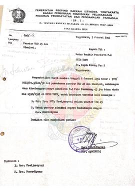 Surat dari Kepala BP-7 Pemerintah Provinsi Daerah Istimewa Yogyakarta kepada Ketua panitia Penata...