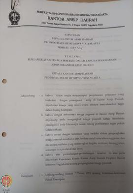 Surat Keputusan Kepala Kantor Arsip Daerah Provinsi Daerah Istimewa Yogyakarta Nomor: 018/124 ten...