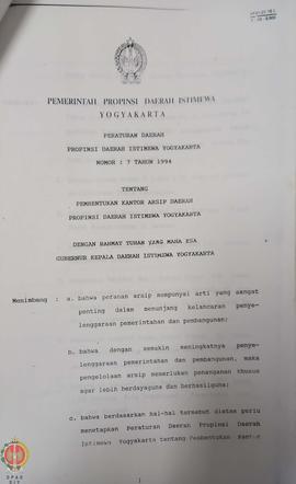 Berkas Peraturan Daerah Provinsi Daerah Istimewa Yogyakarta Nomor 7 Tahun 1994 tentang Pembentuka...