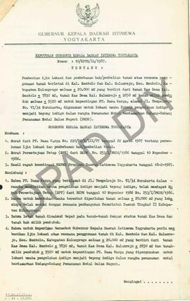 Surat Keputusan Gubernur Kepala Daerah Istimewa Yogyakarta   Nomor : 10/Idz/KPTS/1987 tentang pem...