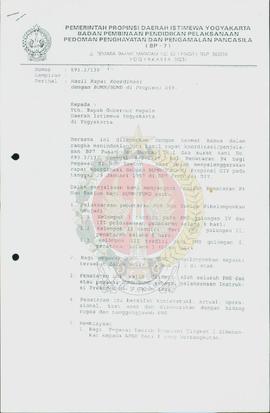 Surat dari Kepala BP-7 Daerah Istimewa Yogyakarta kepada Bpk. Gubernur Kepala Daerah Istimewa Yog...