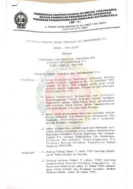 Surat Keputusan Pemimpin Proyek  Pembinaan dan Pengembangan P-4 BP-7 Provinsi Daerah Istimewa Yog...