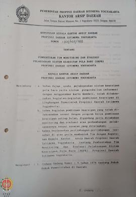 Surat Keputusan Kepala Kantor Arsip Daerah Provinsi Daerah Istimewa Yogyakarta Nomor: 004/KEP/199...