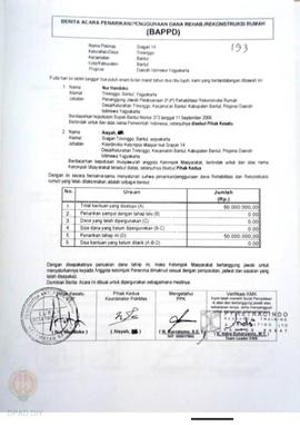 Berita Acara Penarikan/Penggunaan Dana Rehabilitasi/Rekonstruksi Rumah (BAPPD) Rusak Ringan, Nama...