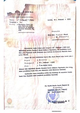 Surat dari Bupati Bantul No. 2304/ Pm.01/ 730/ 1979 tanggal 20 Pebruari 1979 kepada Camat Pleret ...