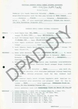 Surat Keputusan Gubernur DIY No. 162/Id2/KPTS/1986 tentang pemberian ijin kepada Pemerintah Kalur...