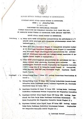 Surat Keputusan Bupati Kepala Daerah Tingkat II Gunung Kidul Nomor : 48/KPTS/TIM/1996 tentang Pem...