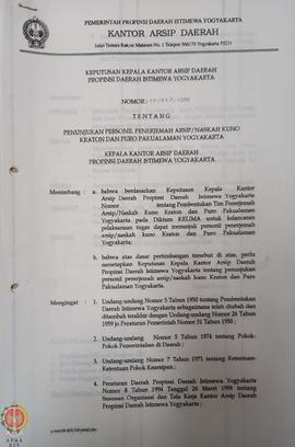 Surat Keputusan Kepala Kantor Arsip Daerah Provinsi Daerah Istimewa Yogyakarta tentang tim penerj...